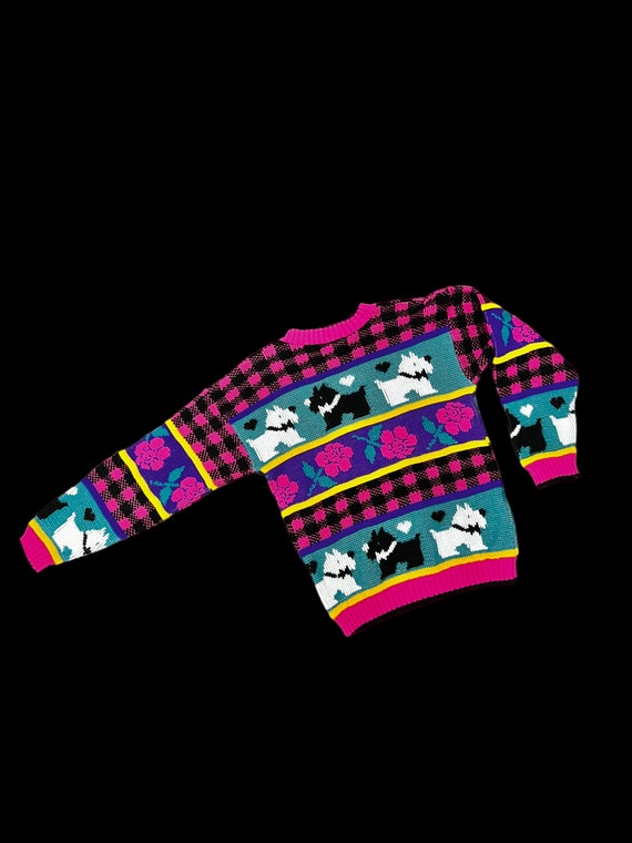 1980s Kids Scotty Dog Bright and Colorful Sweater 