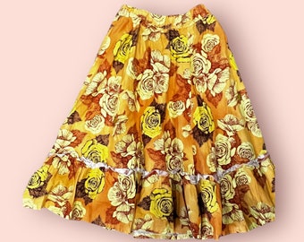 Handmade cotton 80s kids floral prairie skirt sz 6/8