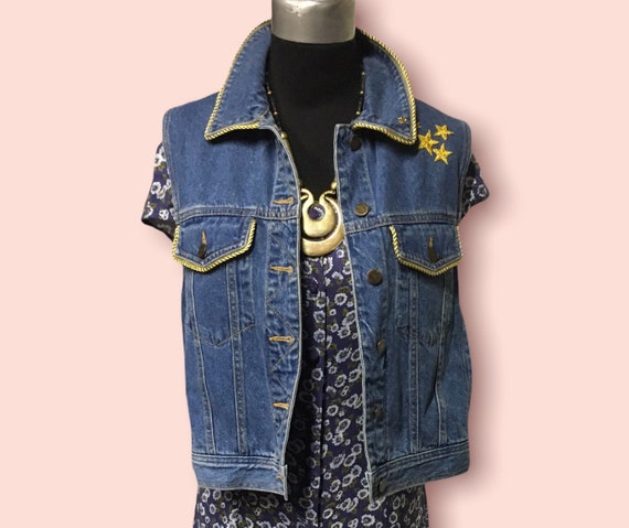 90s Eddie Bauer Denim Vest With Eiffel 