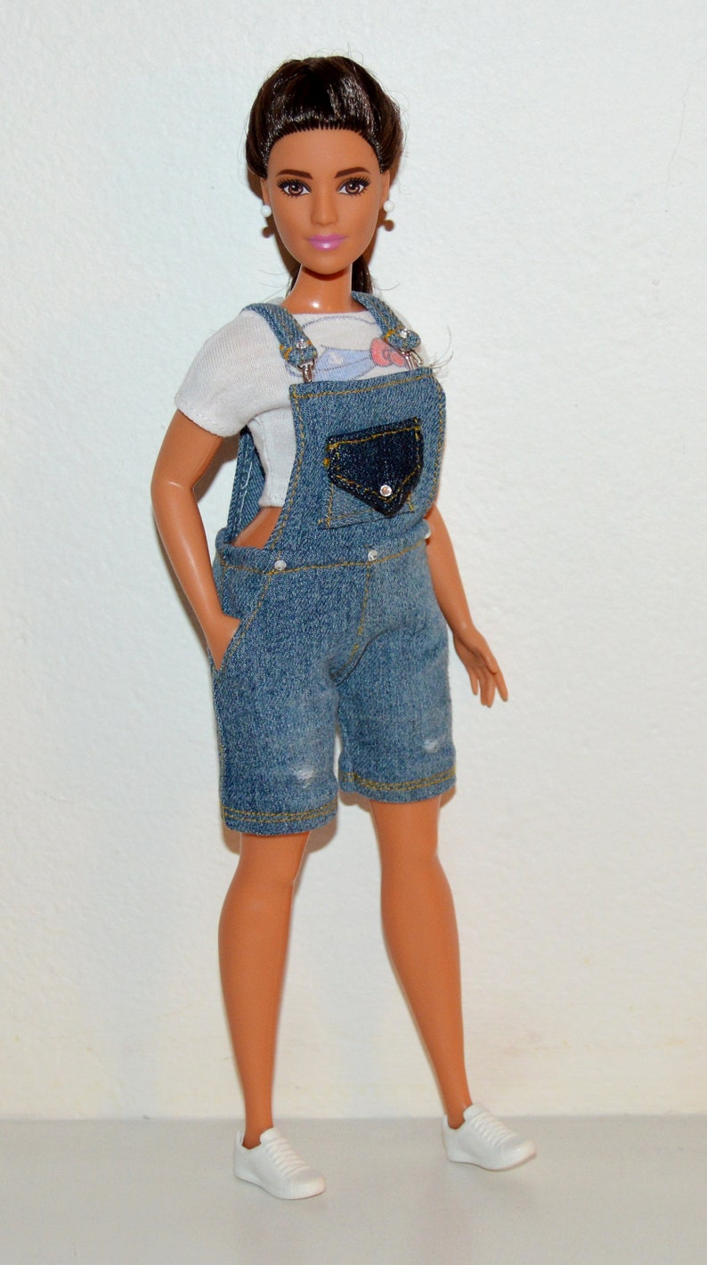 Barbie curvy denim overalls 2 set clothes for doll barbie Etsy