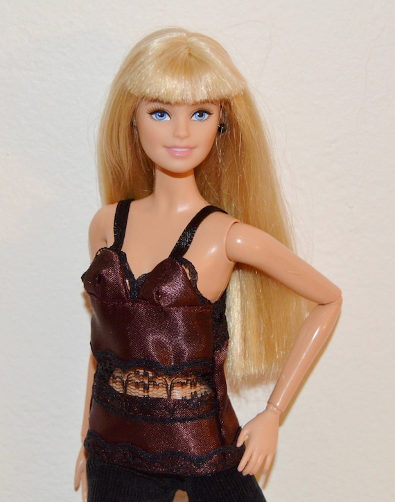 BLACK /& WHITE STRIPED SATIN OPEN SHOULDERS TOP FOR Barbie doll FITS CURVY