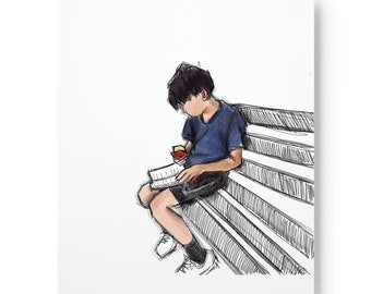 Impresión de arte de niño leyendo cartel mate premium