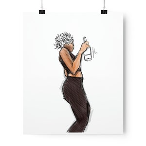 Art Print of Young Woman Celebrating with a Bottle of Bubbly on Premium Matte Poster