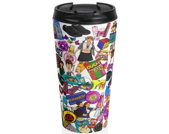 90's Nostalgic Travel Mug 90s Art Nostalgia Retro Decor 90s print pop culture style decor 90s vibe mug