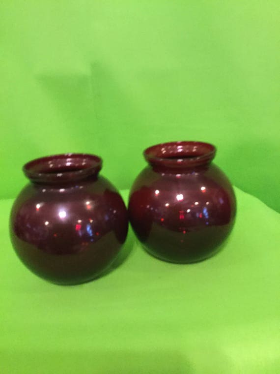 Ruby Red Glass Round Vases Etsy