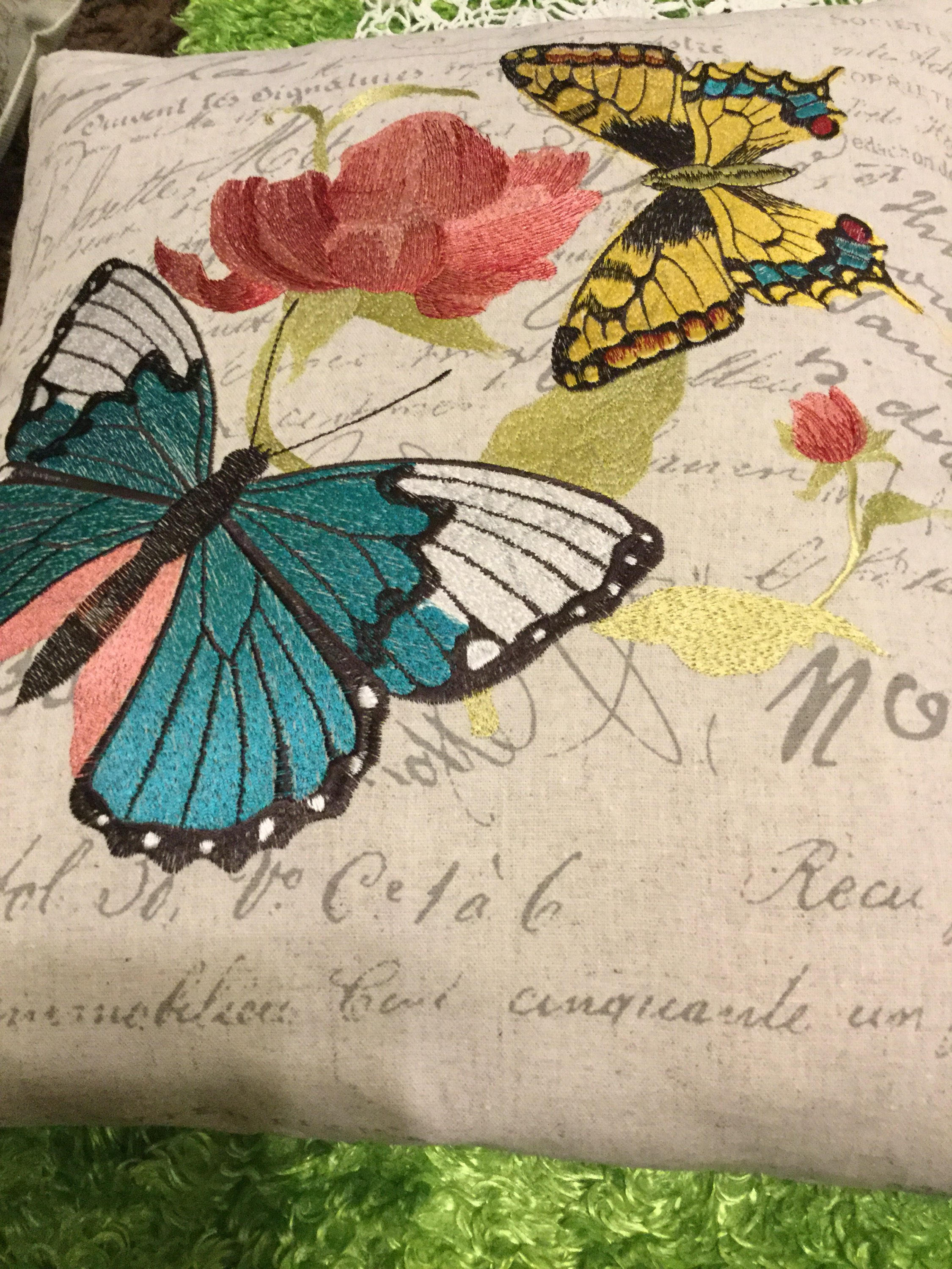18 Embroidered Butterflies Pillow Etsy