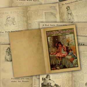 Paquete de 14 hojas de papel digital para páginas de libros de costura antiguos: libro de cuentos vintage para niñas, kit de diario basura, papel para álbumes de recortes