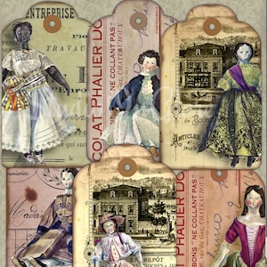 12 Antique Doll Ephemera - Vintage Hang Tags für junk Journals, scrapbooking, decoupage, Geschenke, Verpackungen, Gläser, Schnuraufkleber 19082