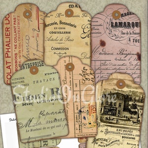 6 Vintage Handgeschriebene Quittung Anhänger: Digitale Ephemera für Junk Journals, Scrapbooking, Decoupage, Geschenke, Pakete, String Etiketten, TN