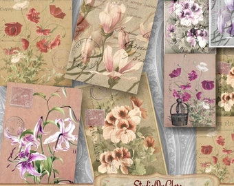 Vintage Floral Collage Cards | Printable Carte Postale, Scrapbook (Digital Download)