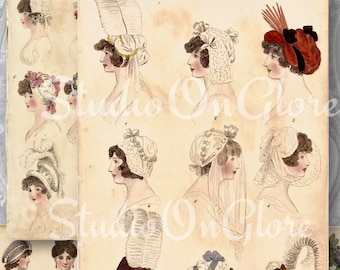 Vintage London Ladies Hat fashion 4 pages, Printable Ephemera Instant Download. Junk Journals, Scrapbooking, Decoupage, Antique Art 19061