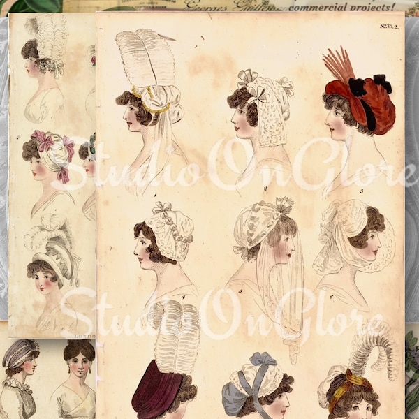 Vintage London Ladies Hat fashion 4 pages, Printable Ephemera Instant Download. Junk Journals, Scrapbooking, Decoupage, Antique Art 19061