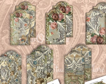 Vintage Romantic Gift Tags instant download - Collage of old handmade greeting card - Ephemera for Junk Journals, Card Making, Scrapbooks