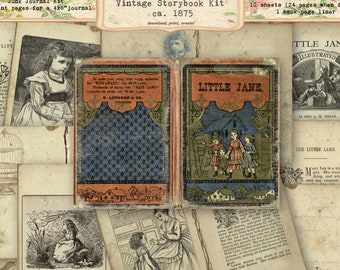 Antique Book Page Ephemera -14 Sheet Digital Paper Pack: Vintage Storybook. Junk Journal Kit, Scrapbooking Paper, Card Making, Decoupage
