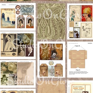 Vintage Glamour Ephemera Collection - Paquete imprimible: 10 hojas, 37 imágenes imprimibles, diarios basura, álbumes de recortes, fabricación de tarjetas, decoupage