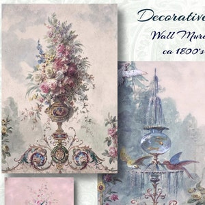 Antike druckbare dekorative dekorative Wandmalerei. Vintage Aquarell mit Blumen und Vögeln. Junk Journals, Kunsthandwerk, Sammelalben, Kartenherstellung