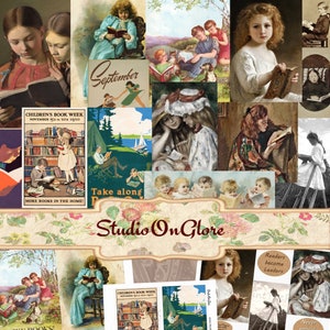 Kinder Lese Kit. Druckbare, Vintage Illustrationen in Verschiedenen Größen für Junk Journal Einsätze, Scrapbook Ephemera, Decoupage, Kartenherstellung