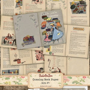Kit de diario basura de enlatado retro. Efímera vintage digital. Ocho hojas de 2 páginas + Forros posteriores. Diario basura, Álbum de recortes, Fabricación de tarjetas, Decoupage