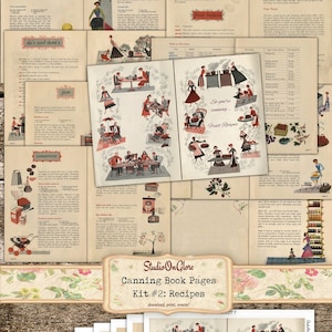 Homemaker Fruit Canning Recipes. Booklet Pages. Digital Ephemera Kit. Nine 2-page sheets + Back Liners. Junk Journal, Scrapbook, Decoupage