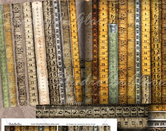 Maßband, vintage Papier, Junk Journal Verzierung, Scrapbook Papier, Nähen, digitales Papier, Ephemera, Lineale, Decoupage