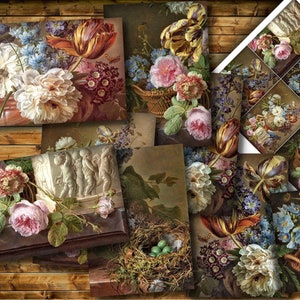 8 antike Kunst Blumen Karten - 2,5 x 3,5 ""ACEO Printables - Ephemera Collage Sheet für Junk Journals, Scrapbooking, Decoupage, Hangtags, Etiketten."