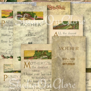Vintage moedergedicht. 11 pagina's TN Digital Paper Pack van 4,33 x 8,25" fauxdori-afbeeldingen voor ongewenste tijdschriften, scrapbooking, kaarten, decoupage, kortstondige gebeurtenissen