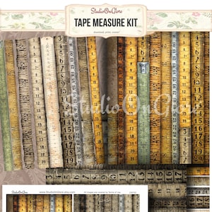 Vintage Tape Measure kit, junk journal embellishment, scrapbook paper, collage sheet, sewing, digital paper, ephemera, rulers, decoupage