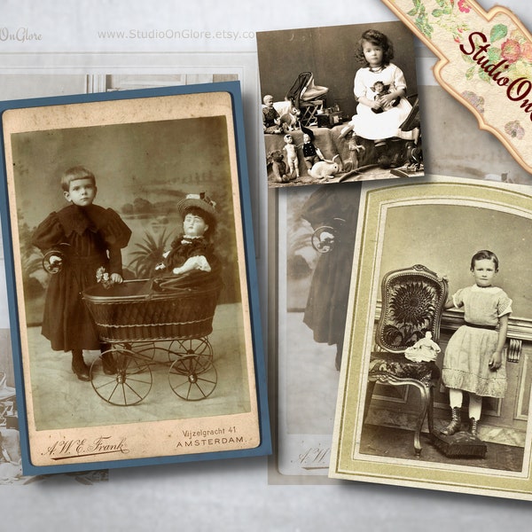 Antique Photos: 1890-1914 Girls with Dolls Kit 2. Vintage photos of Children & Toys for Junk Journals, Decoupage, Card Making, Scrapbooks