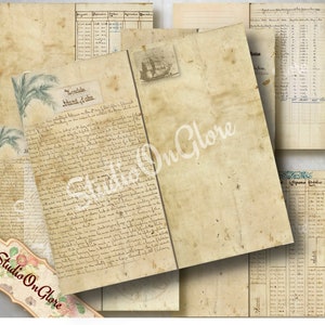 Travelers Notebook Captain's Diary Ephemera Kit. 10 Digital Fauxdori Pages, 3 Liners. Printable Antique Paper TN, Junk Journal, Scrapbooking image 2