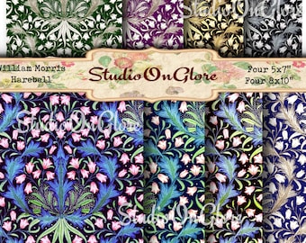 William Morris Harebell Digital Paper Pack. 8x10 & 5x7" for Junk Journal Page, Decoupage, Background Wallpaper, Cardmaking, Scrapbooking