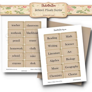 SALE!! Printable Back to School Flash Cards. 24 pc Digital download | Junk Journals, Scrapbooks, Decoupage, Cardmaking, Papercrafts Supply