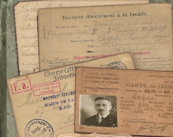WWI French POW printable letters home, prisoner of war postcards, photos. Digital Ephemera, instant download images for journals, scrapbooks