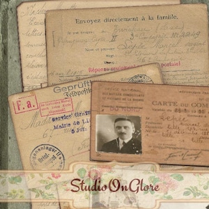 Cartas a casa de prisioneros de guerra franceses de la Primera Guerra Mundial, postales de prisioneros de guerra, fotografías, material efímero digital, imágenes de descarga instantánea para diarios y álbumes de recortes