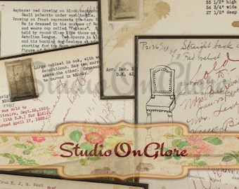 Grungy Art Gallery Inventory Ledger Ephemera & envelope. 8 Printable Index Cards. Decoupage, Background, Tag, Scrapbook, Junk Journal Supply