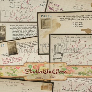 Livro de inventário da Grungy Art Gallery, itens efêmeros e envelope. 8 cartões de índice imprimíveis. Decoupage, fundo, etiqueta, álbum de recortes, diário de lixo.