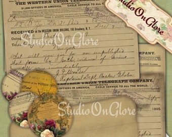 Vintage Telegram Ephemera Kit: 10 stuks antieke papieren op afdrukbare collagevellen voor Junk Journal, decoupage, plakboeken, TN, knutselen