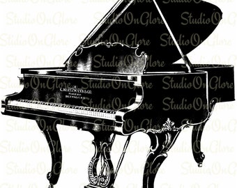 Antique Grand Piano Digital Stamp Transfer Image: Instant Download Vintage Printable, Overlay. Musical Clip art Graphics, LouisXV c. 1912