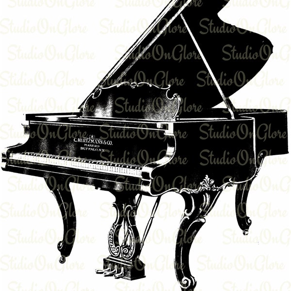 Antique Grand Piano Digital Stamp Transfer Image: Instant Download Vintage Printable, Overlay. Musical Clip art Graphics, LouisXV c. 1912
