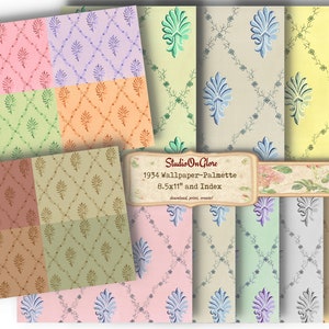 Papel tapiz imprimible con motivo de palmeras de 8,5 x 11 pulgadas. Imagen de 1935 en 3 variaciones para Junk Journal Pages, Scrapbooks, Decoupage, Card Making, Labels