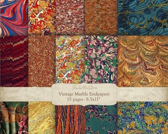 Vintage Marble Paper Pack: 15 JPGs for Junk Journals (Digital Download 8.5x11")