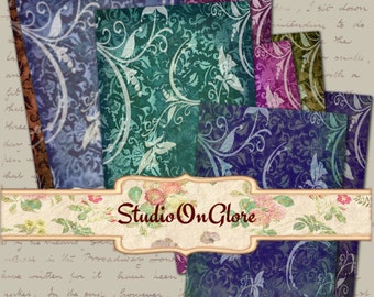 8 Damask Background Designs 2.5x.3.5 ACEO Trading Cards Printable Digital Collage Sheet, Decoupage, Hang Tags, Scrapbook, Junk Journal 17017