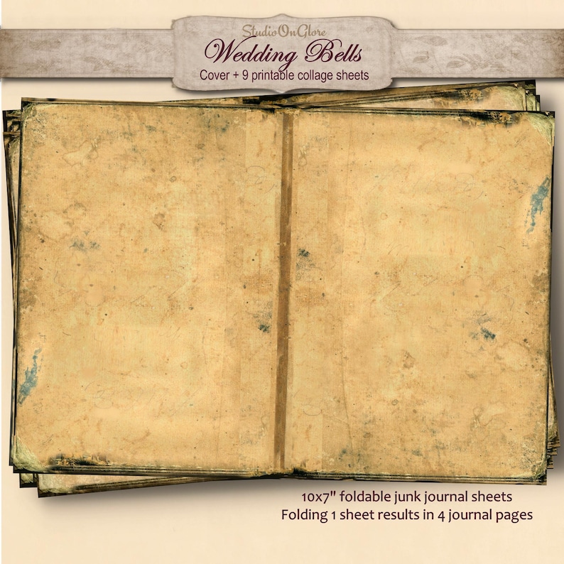 Paper Bell Open Wedding Bells Vintage 5x7 Journal Page Kit | Printable Junk Journal ...