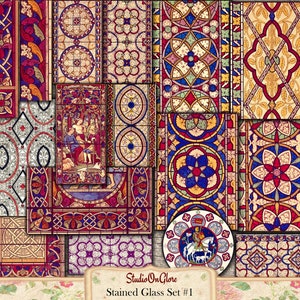 Antique Stained Glass Images: Ephemera Kit for Junk Journals (Digital Download)