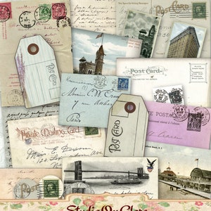 21 Vintage Postkarten Kit: 21 Ephemera Teile für Junk Journals, Scrapbooking, Decoupage, Kartenherstellung, DIY Etiketten