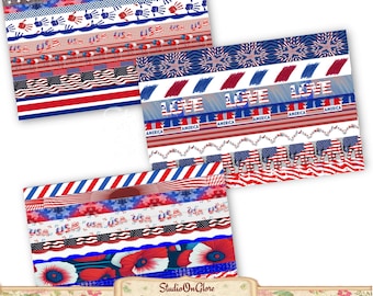 Patriotic Paper Strips: Red White Blue Americana Washi Tape (Digital Download, PDF, JPG Format)