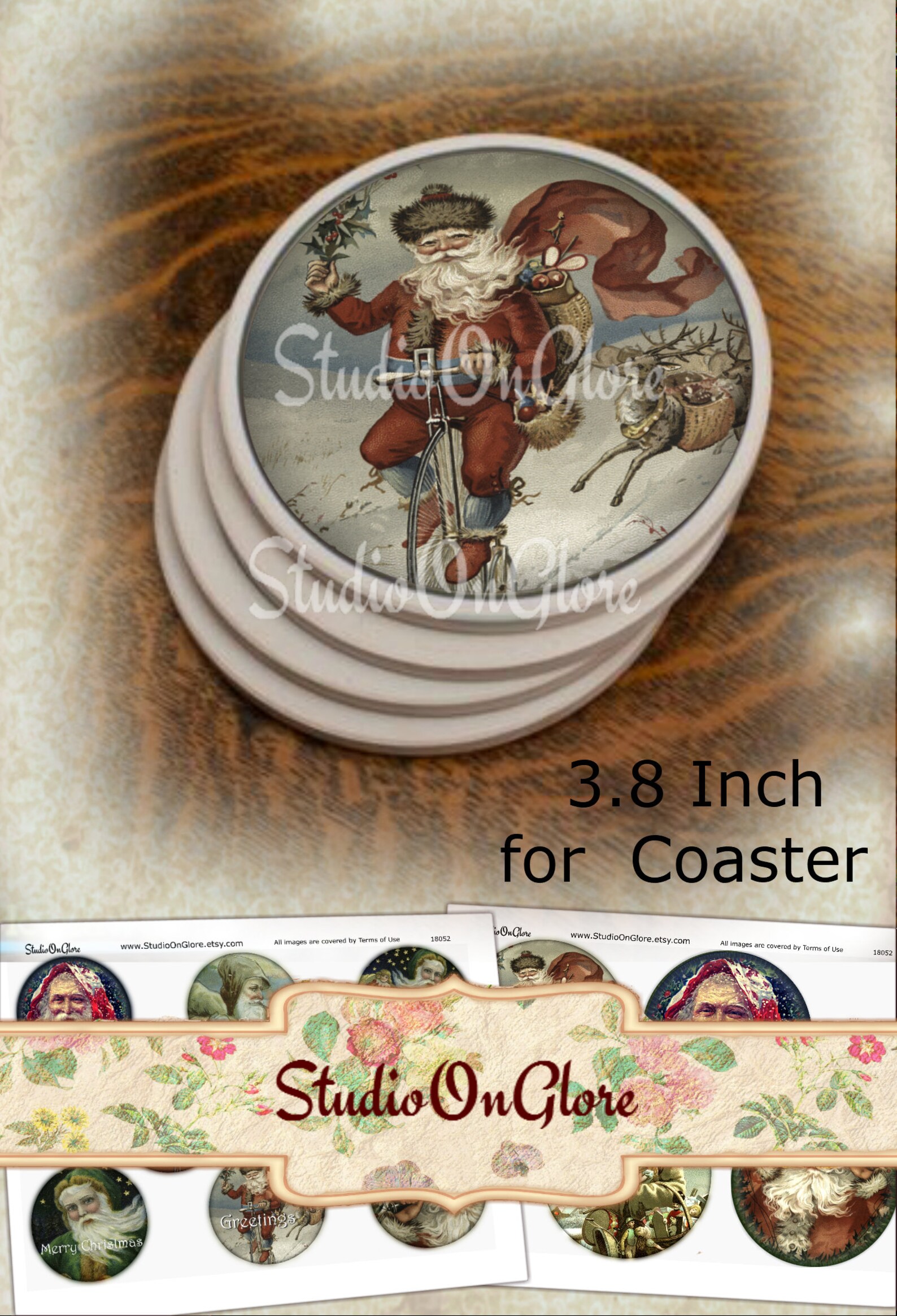Vintage Santa Circles 2.5 &amp; 3.8 Printable Artist Trading | Etsy
