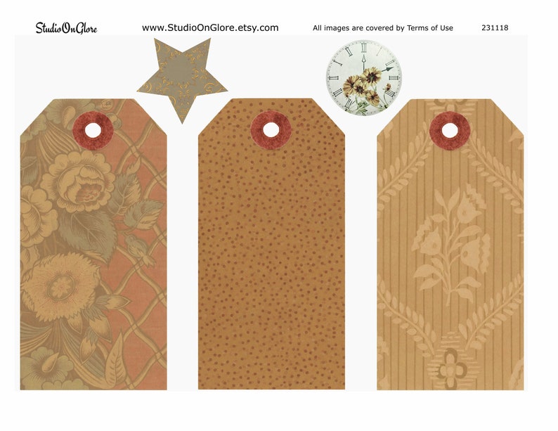 SALE! Big Brown Kraft Paper Tags Layered With Shabby Vintage Designs ...