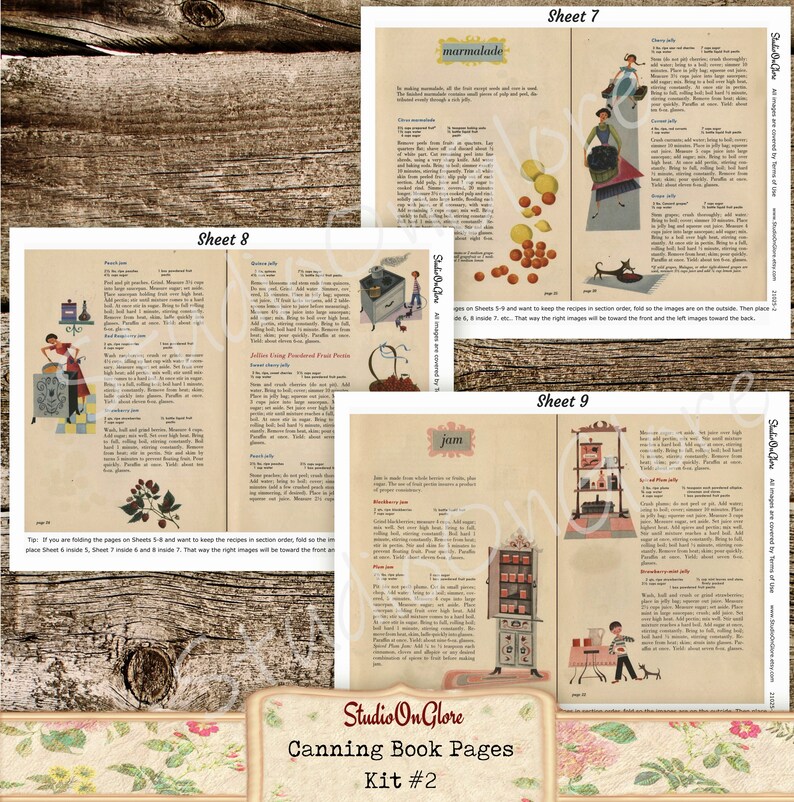 May include: A set of printable canning book pages with illustrations and instructions for making marmalade, jam, and jelly. The pages are designed to be cut out and assembled into a booklet.