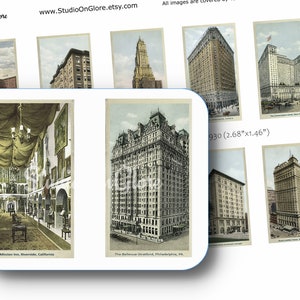 Vintage Hotels 1898-1930. Faux Cigarette / Tea Card Set of 10. Printable Sheet. Ephemera for Junk Journals, Hang Tags, Travel Journal 19033