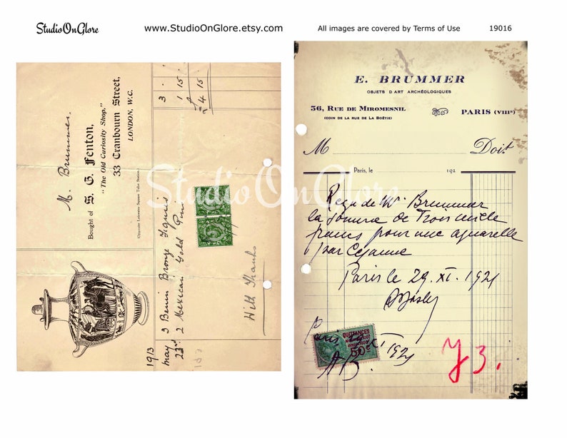 8 vintage receipts printable collage sheets handwritten etsy